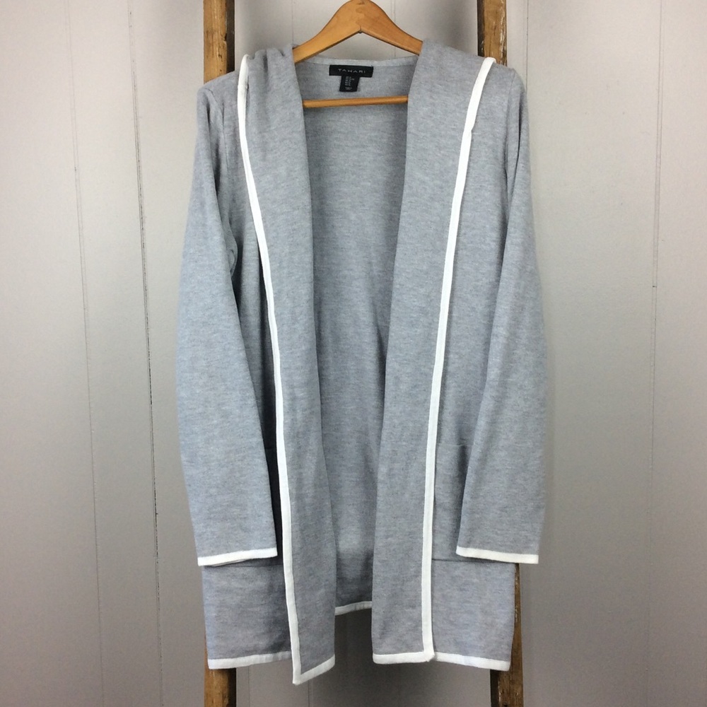 Tahari Soft Cotton Tunic Hooded Cardigan
